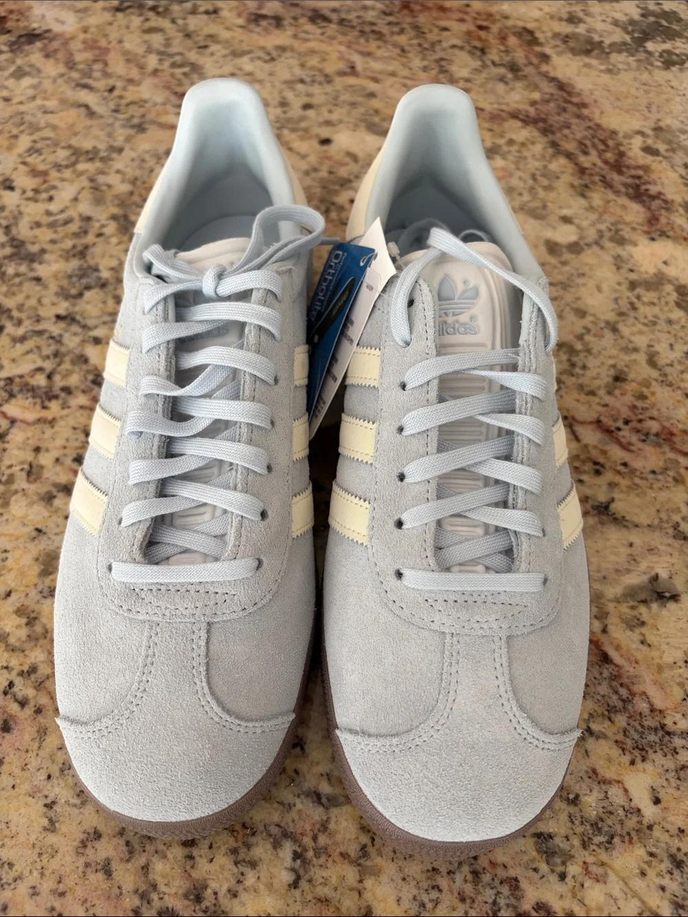 adidas Gazelle Gray with Cream Stripes and Brown Sole